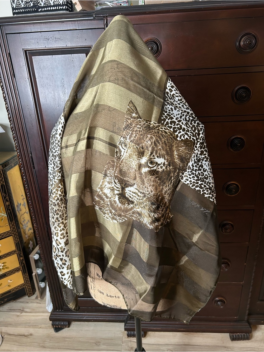 Leopard Print Animal-Accent Olive Brown Women's Wrap Scarf